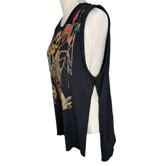 Free People Black Pure Cotton Embellished Jungle Bay Embroidered Tunic Tank Top - Picture 5 of 10